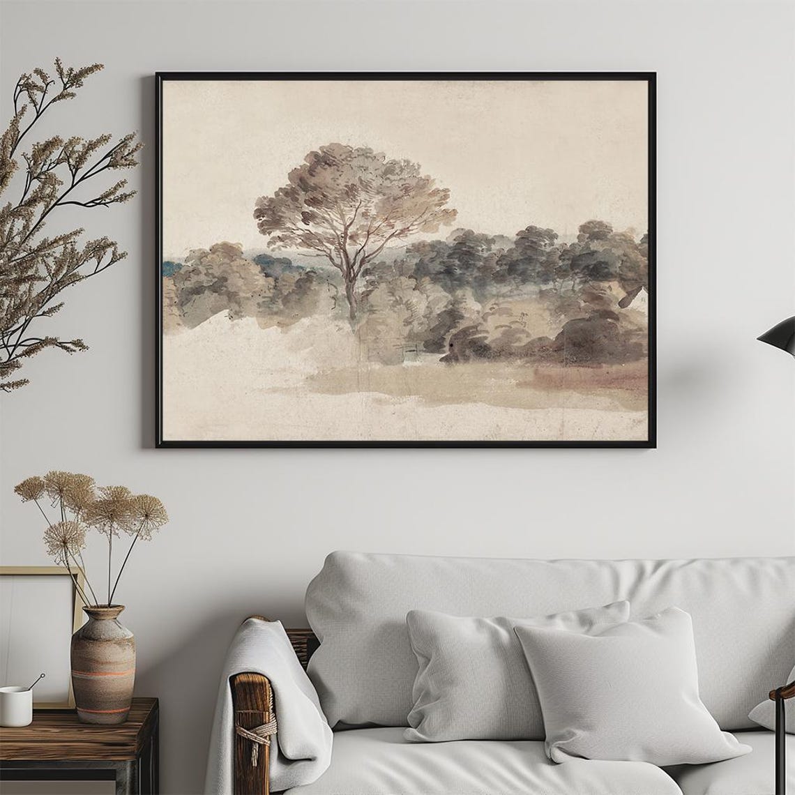Minimalist Tree Line Sketch Beige Neutral Landscape Art Poster - Image 5