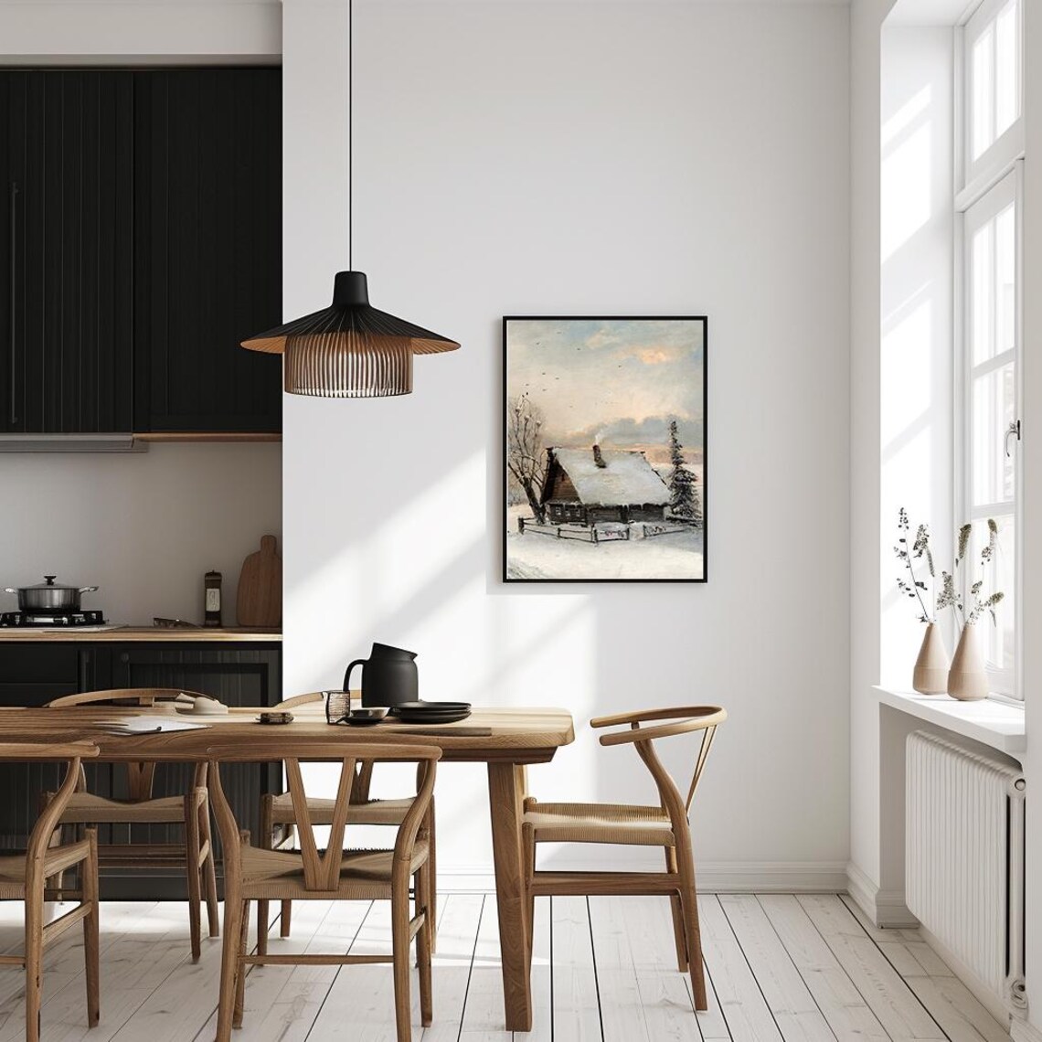Snowy Cabin At Dawn With Chimney Smoke Winter Landscape Poster - Image 4