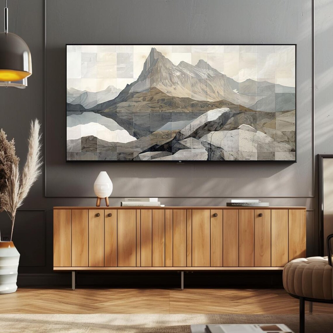 Art For Frame Tv Modern Mountain Landscape Painting Neutral Tones Abstract Nature Scenery - Image 2