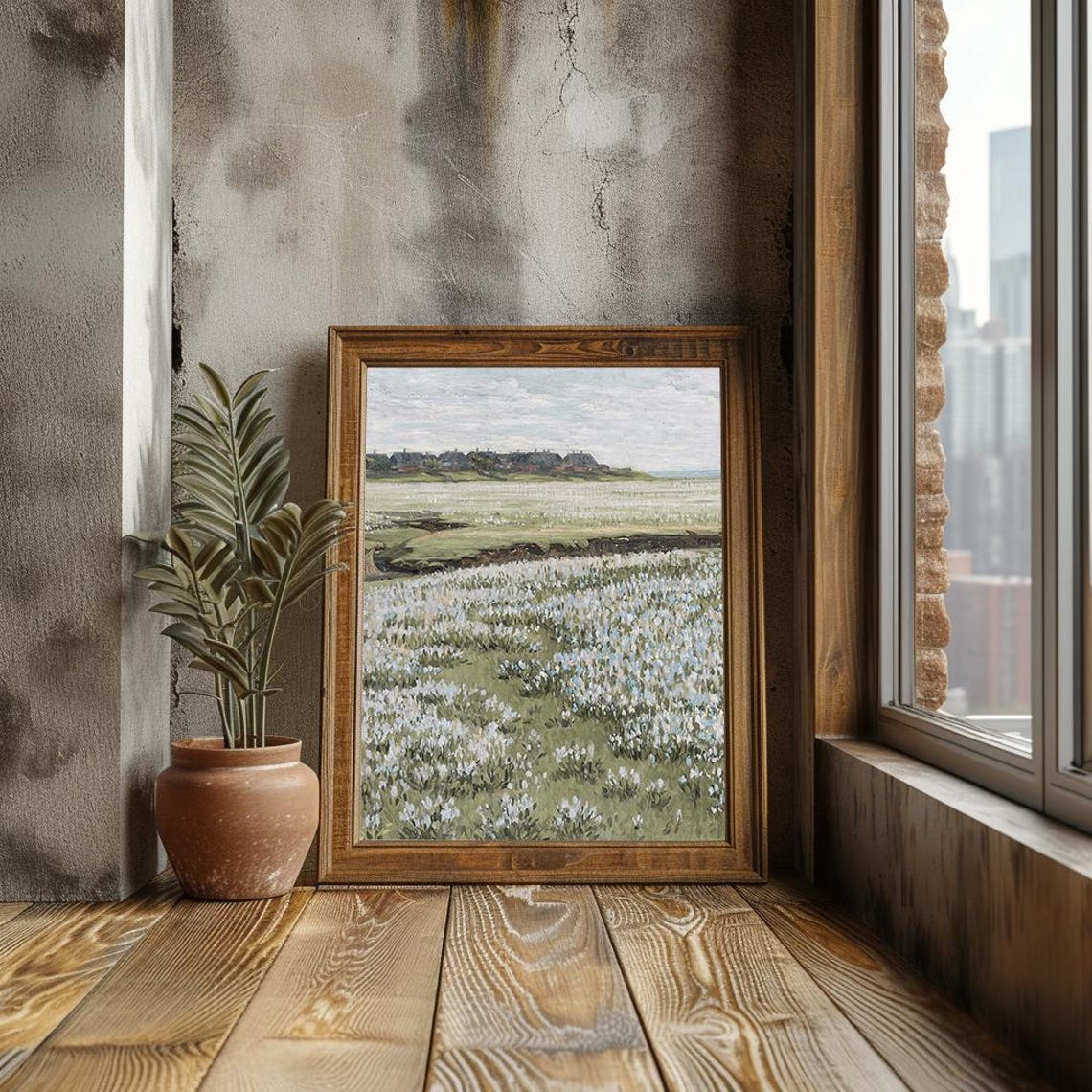 Spring Wildflower Meadow White Blossoms Rural Landscape Poster - Image 3
