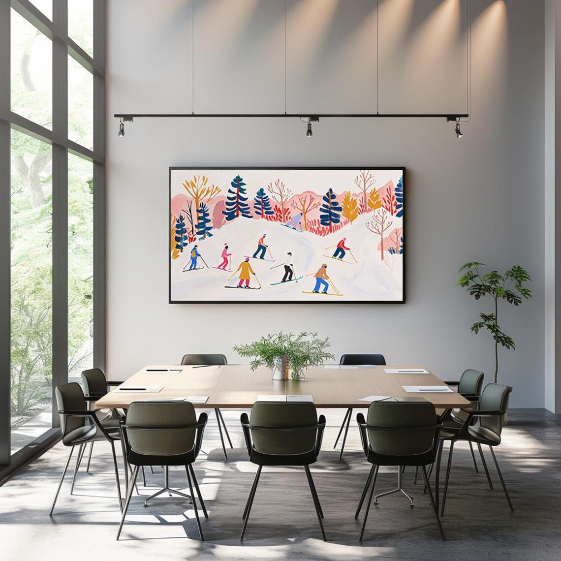 Happy Group of Colorful Skiers on Snowy Slope Retro Winter Poster - Image 3