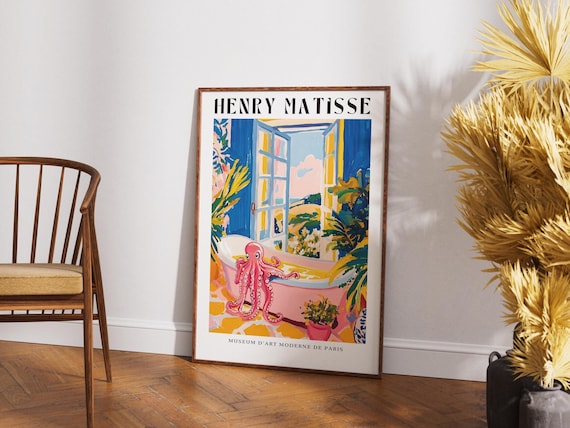 Matisse Octopus In Bathtub Painting Fauvism Art Octopus Print Octopus Poster Print Bathroom Wall Art Pink Tropical Print