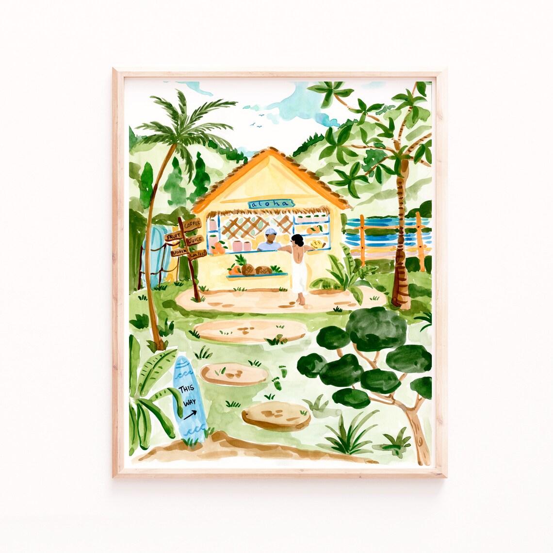 Hawaii Fruit Stand Travel Poster, Tropical Watercolor