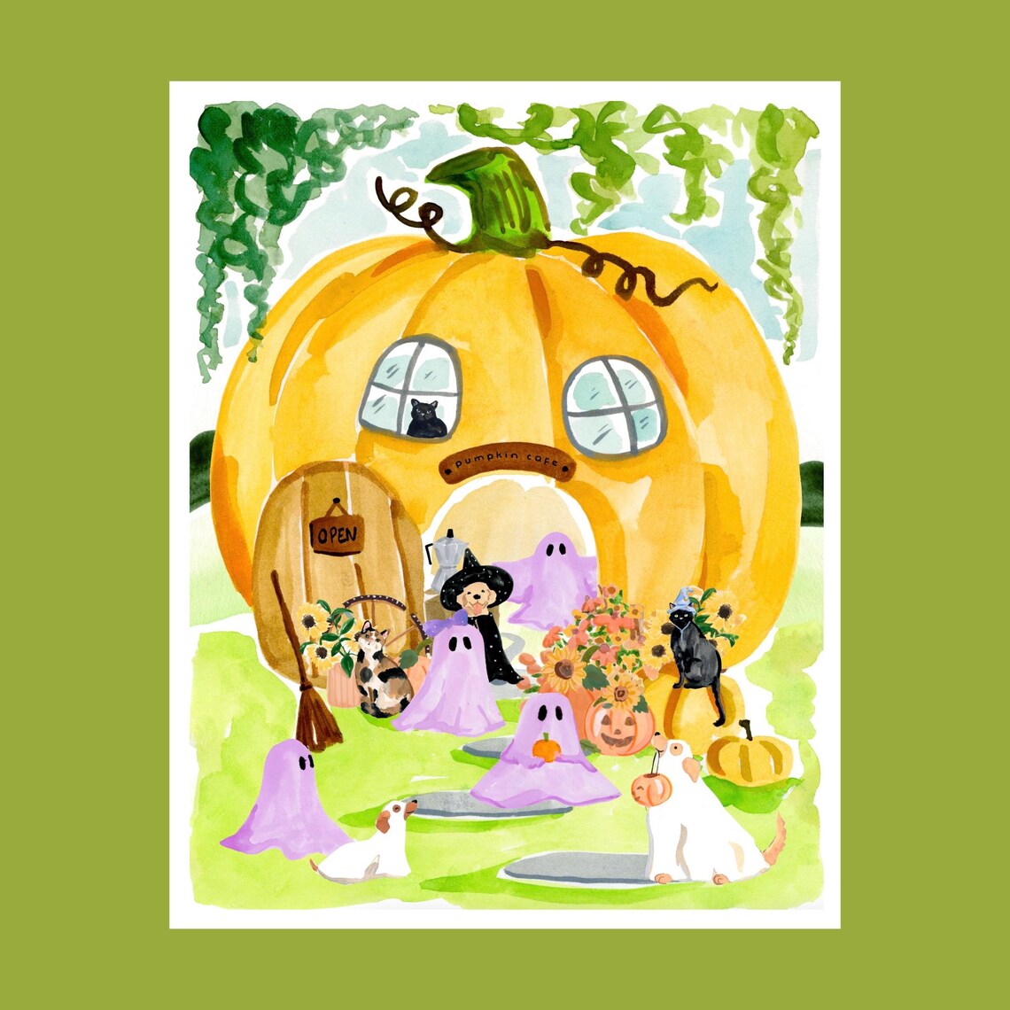 Charming Pumpkin Cafe Art Print, Fall Decor