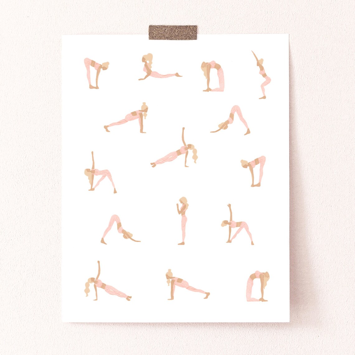 Blonde Yoga Ladies Art Print, Pink Minimalist Poses - Image 4