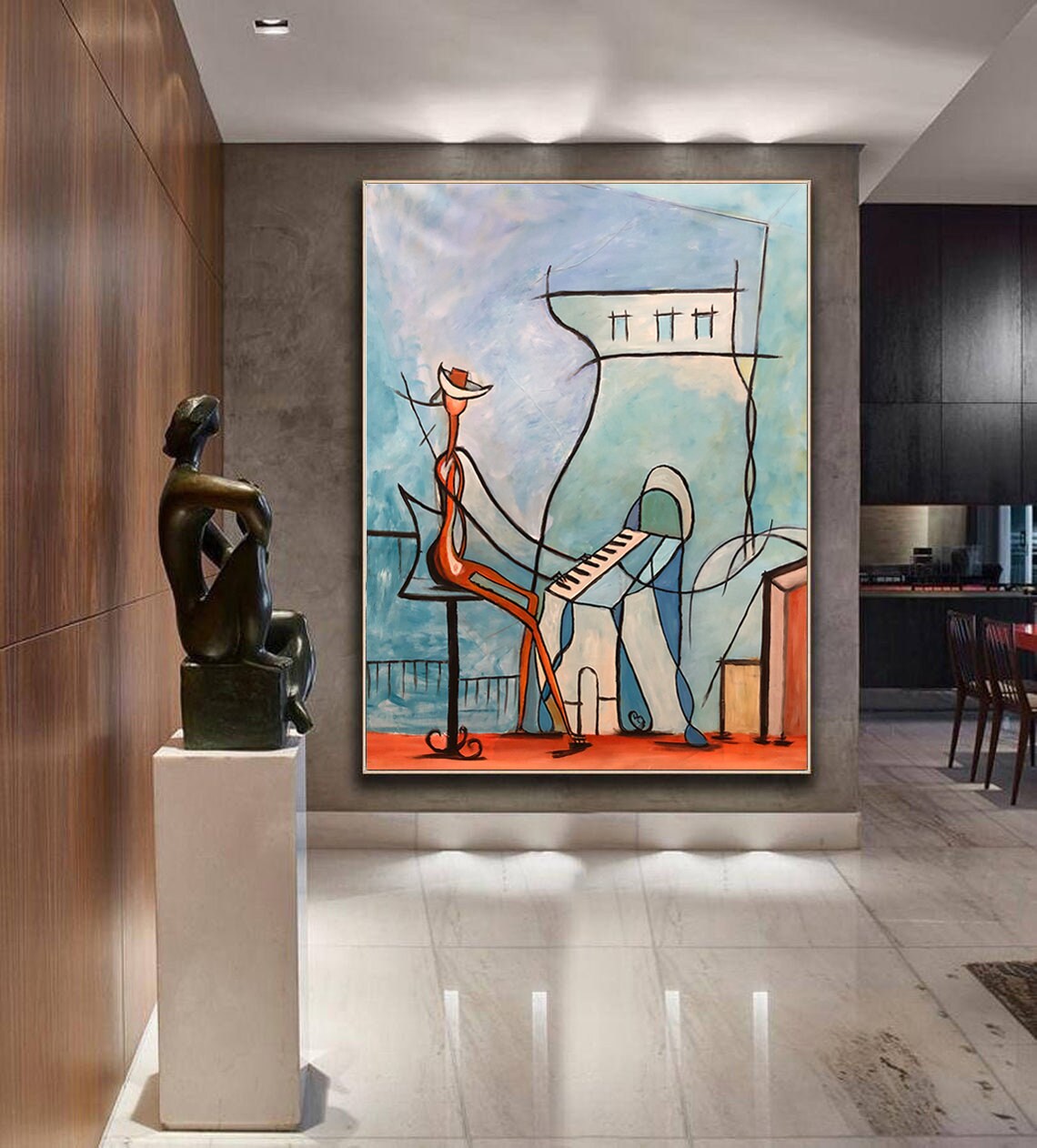 Abstract Piano Player Cubist Style Music Room Scene Painting Poster - Image 4