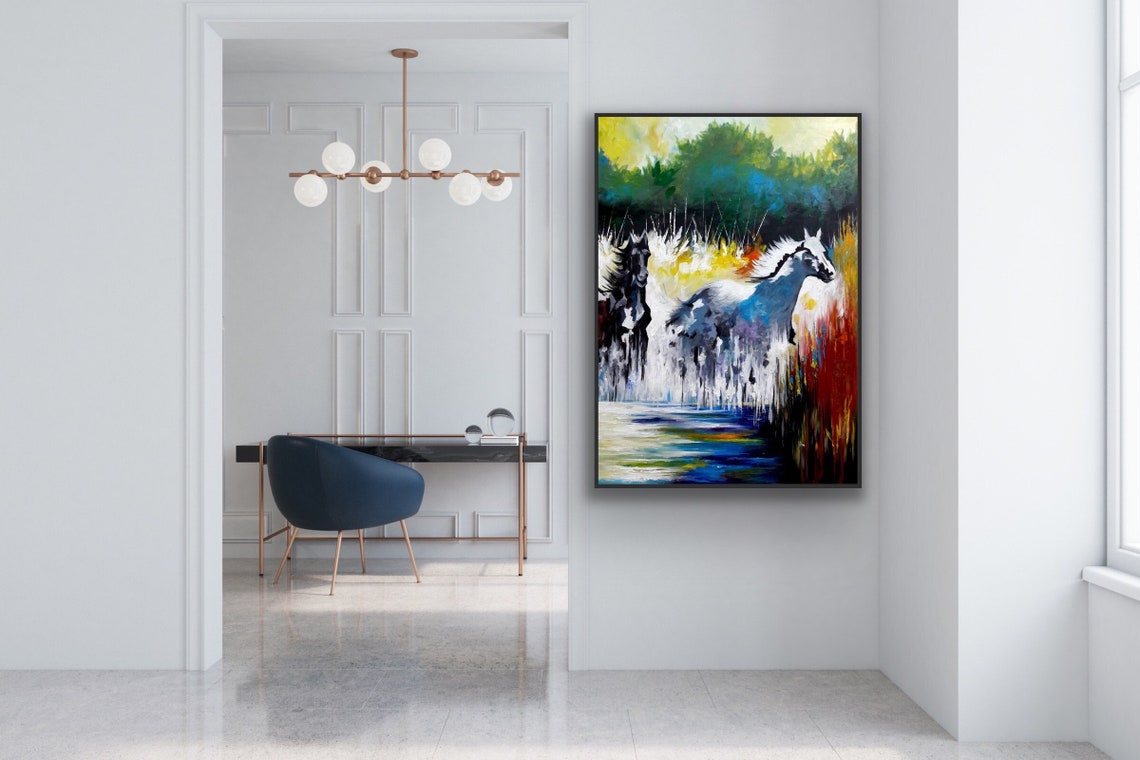 Original Horse Painting Horse Oil Painting 100 Handmade Acrylic Abstract Oil Painting Wall Decor Living Room Office Wall Art