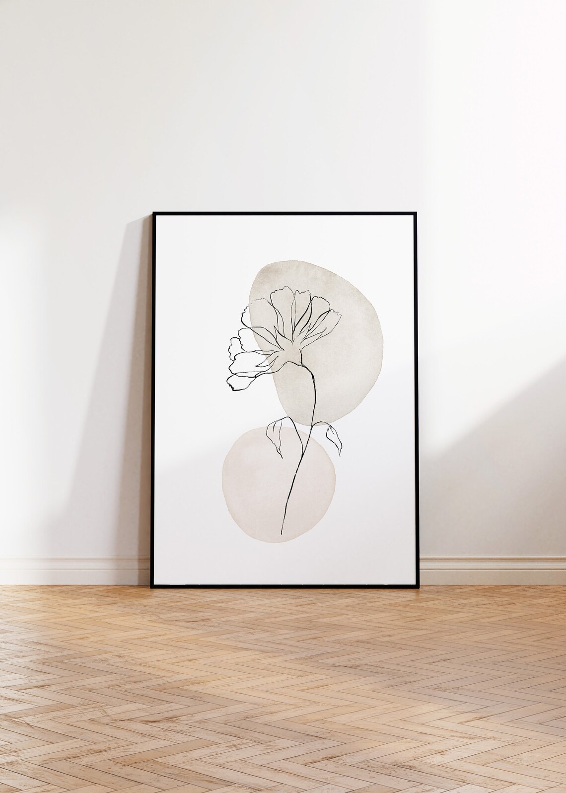 Neutral Botanical Line Art Wall Print, Beige Decor