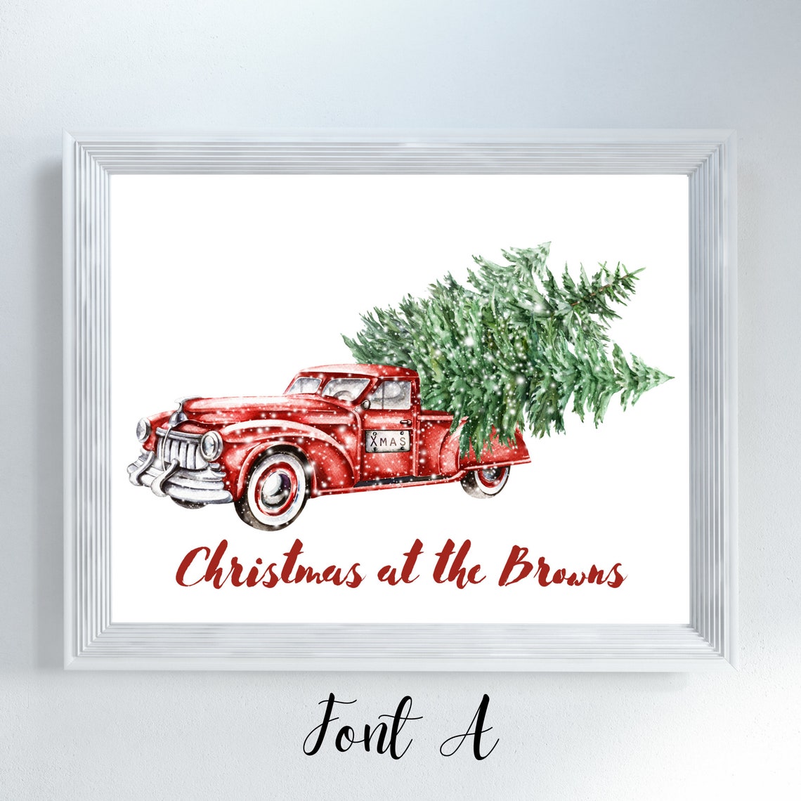 Christmas At The Browns Red Truck Watercolor Holiday Wall Decor Poster - Image 3