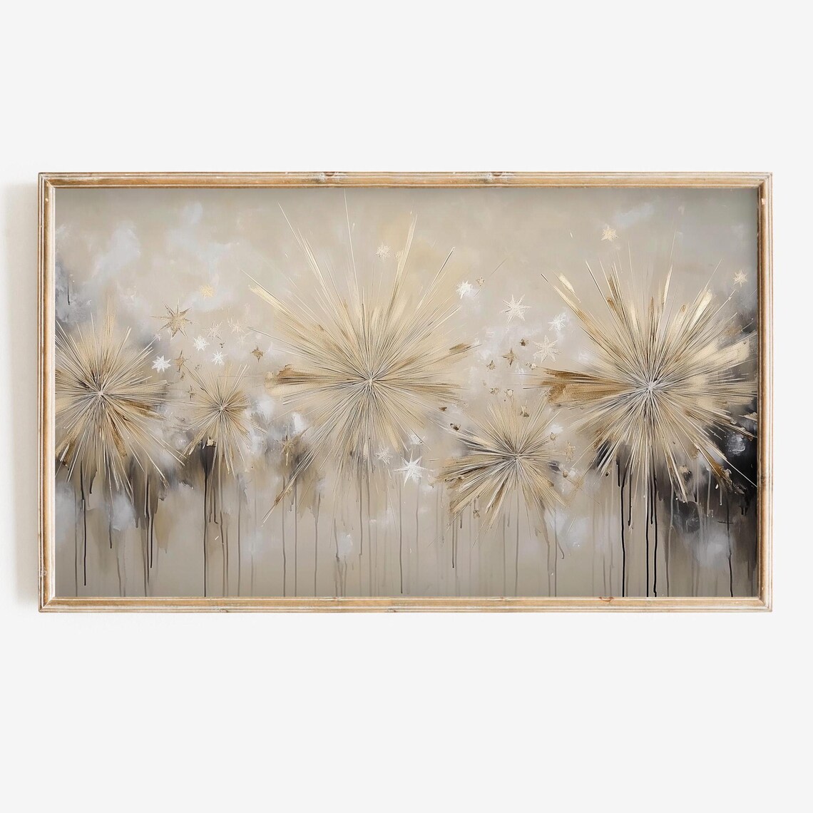 New Years Eve Abstract Firework Art Print, Gold Black