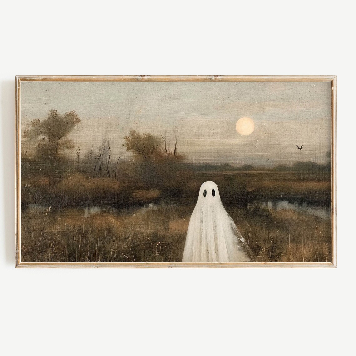 Halloween Ghost Art Print, Vintage Autumn Landscape