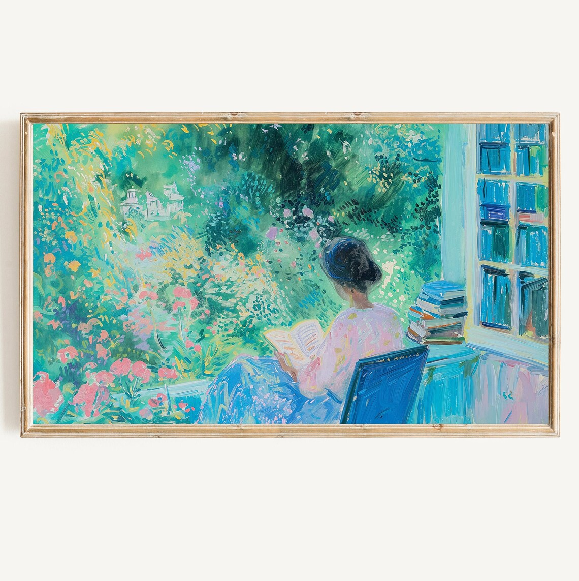 Woman Reading By Window Garden Bookish Cottagecore Art Poster
