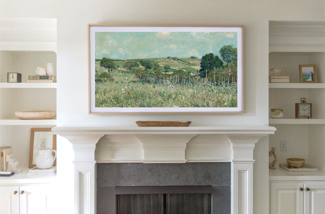 Vintage Impressionist Countryside Meadow Fence Cottagecore Poster - Image 3