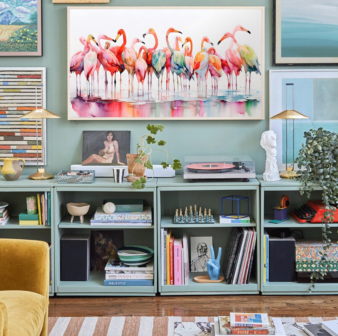 Summer Rainbow Flamingo Watercolor Art Print - Image 2