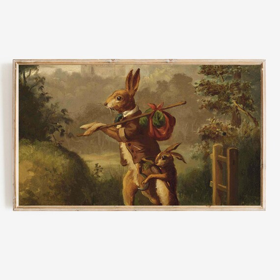Frame Tv Easter Art Vintage Spring Tv Oil Painting Moody Dark Toned Antique Bunny Tv Screensaver