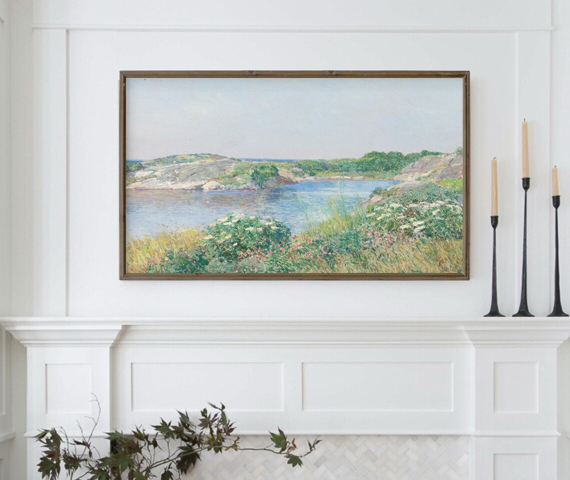 Vintage Ocean Landscape Floral Art Print - Image 3
