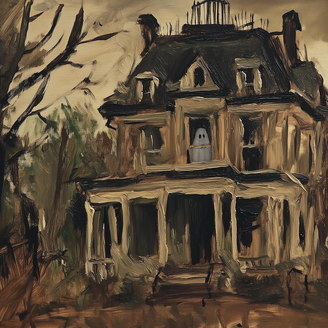 Haunted House Halloween Art Print, Classic Spooky Style - Image 2