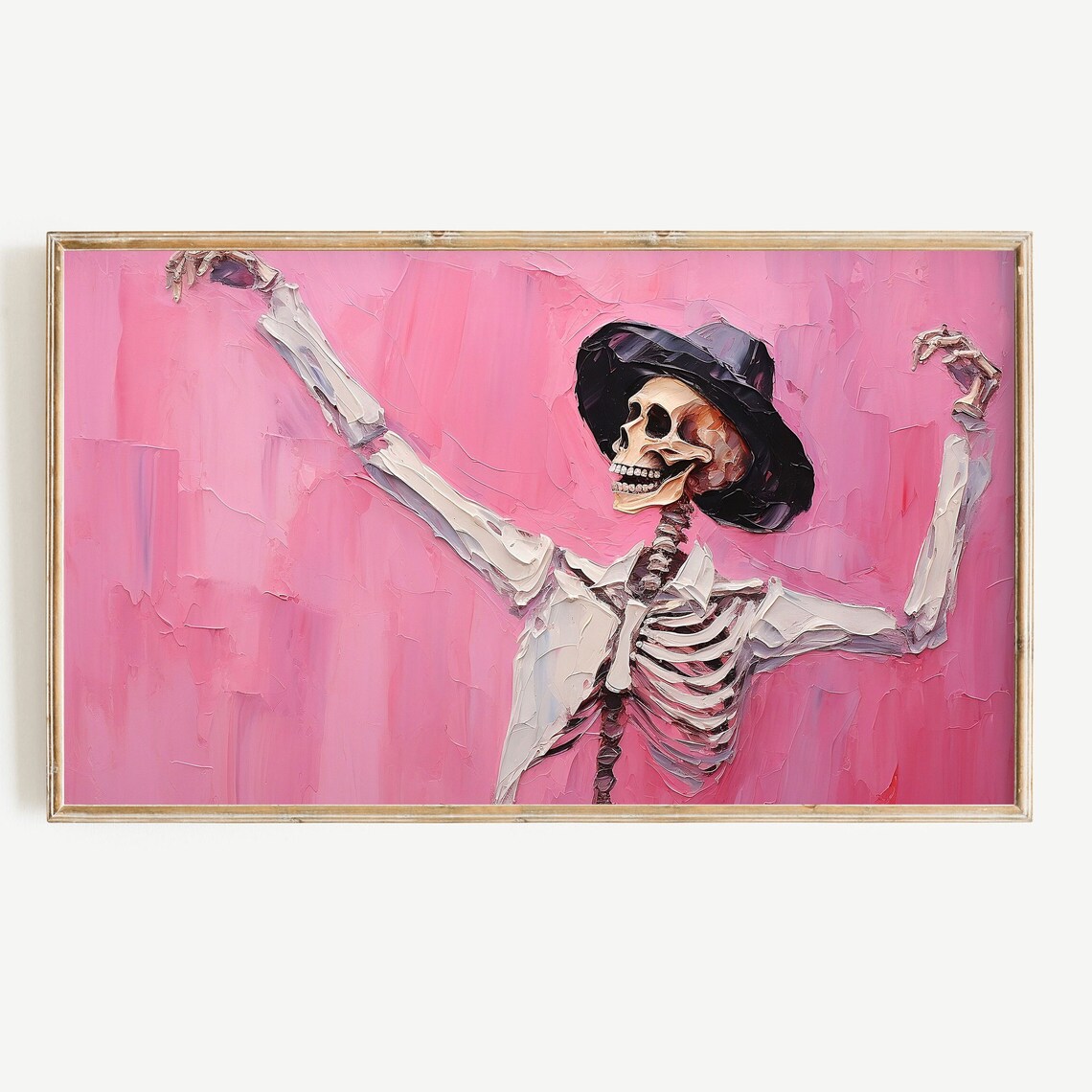Pink Halloween Dancing Skeleton Pop Art Print
