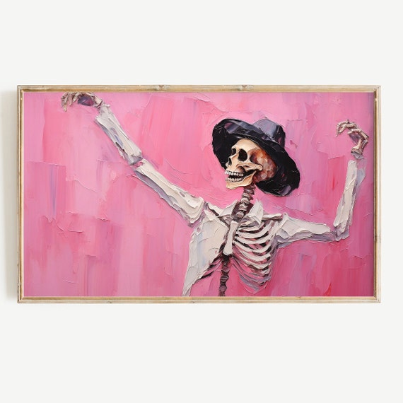 Pink Halloween Dancing Skeleton Pop Art Print
