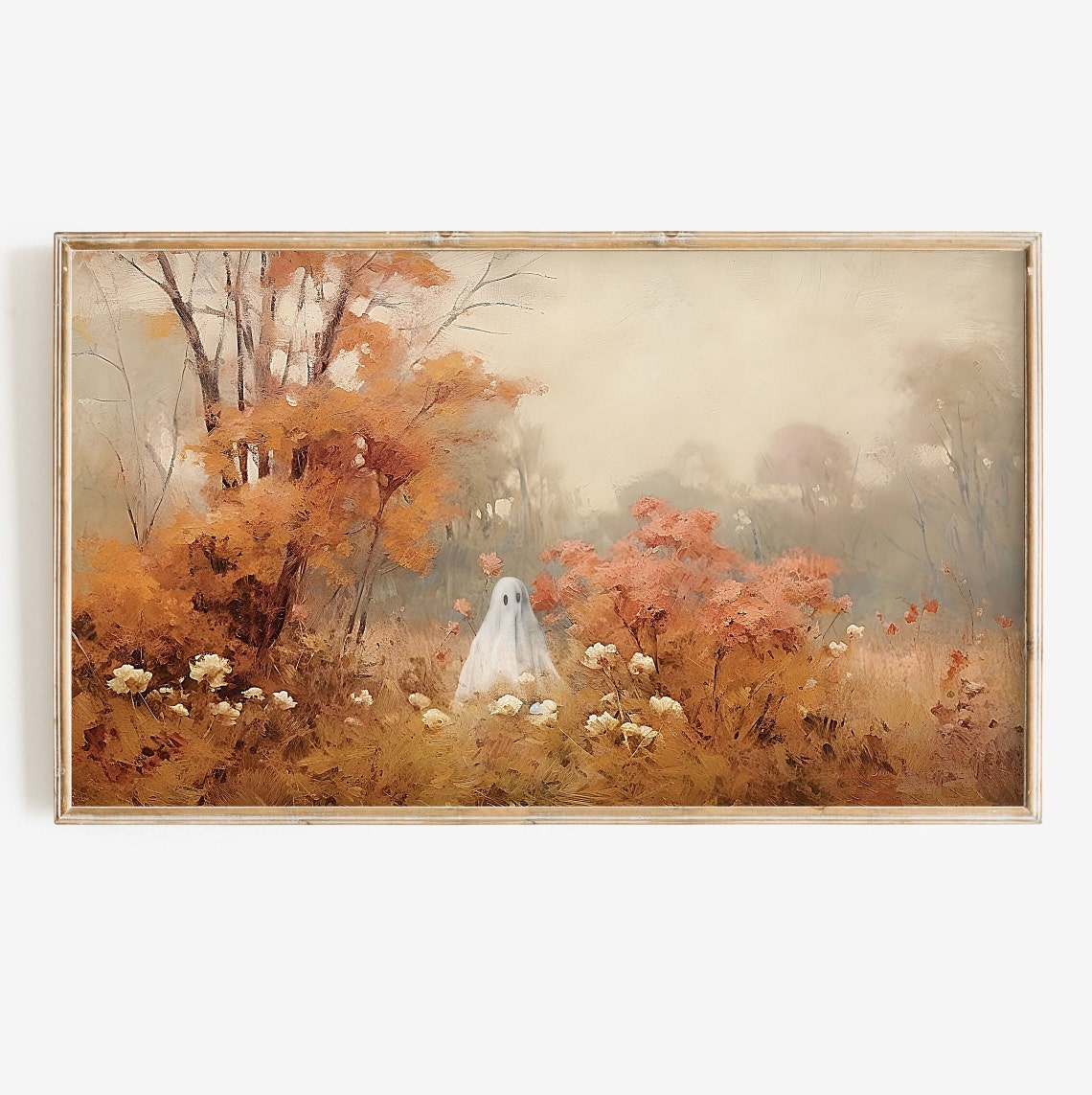 Sheet Ghost In Rustic Autumn Wildflower Field Vintage Halloween Poster