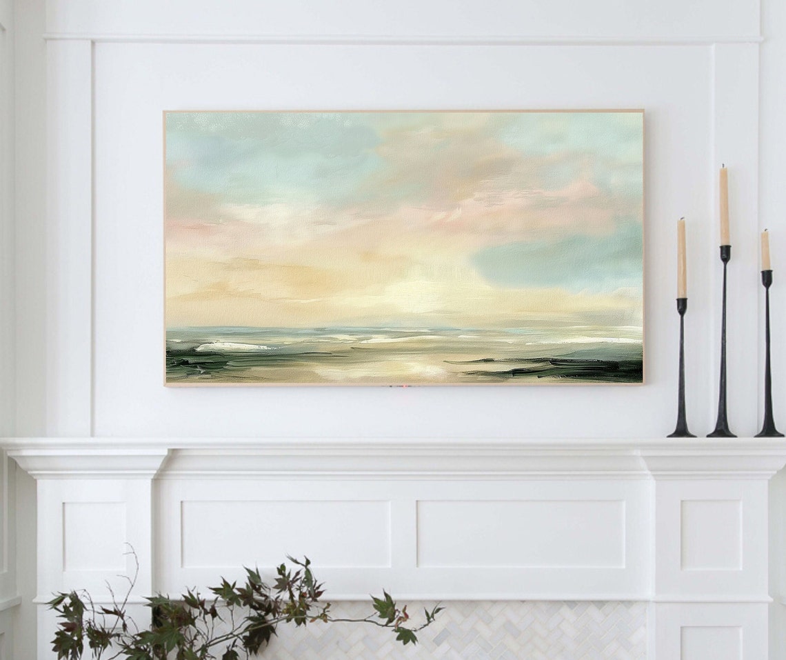 Abstract Ocean Seascape Soft Neutral Pastel Beach Horizon Poster - Image 4