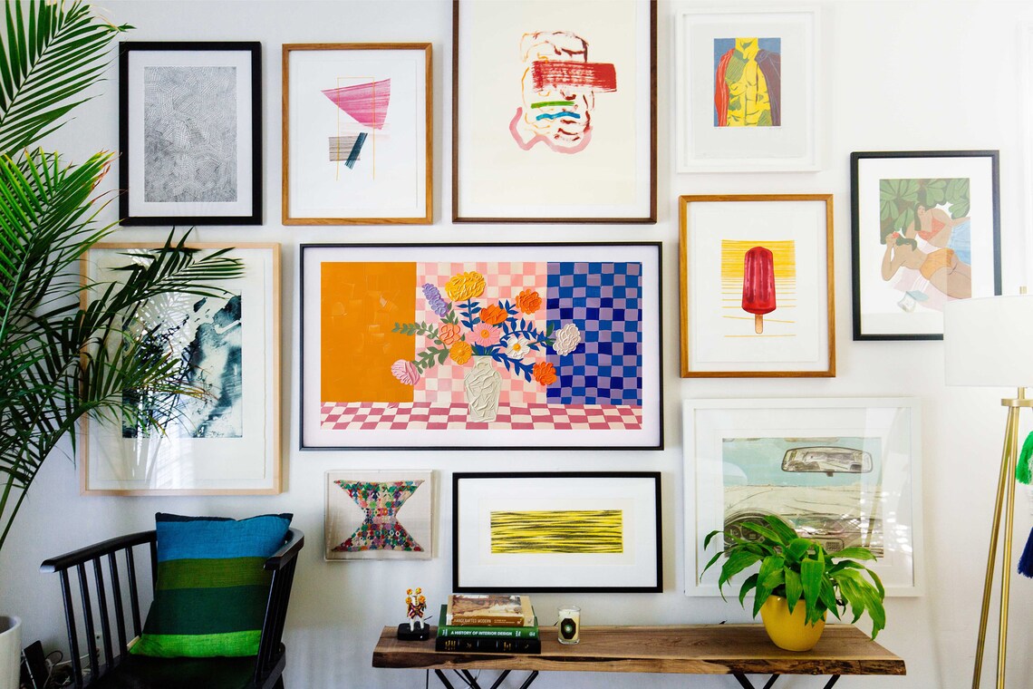 Colorful Checkered Floral Still Life Art Print - Image 3