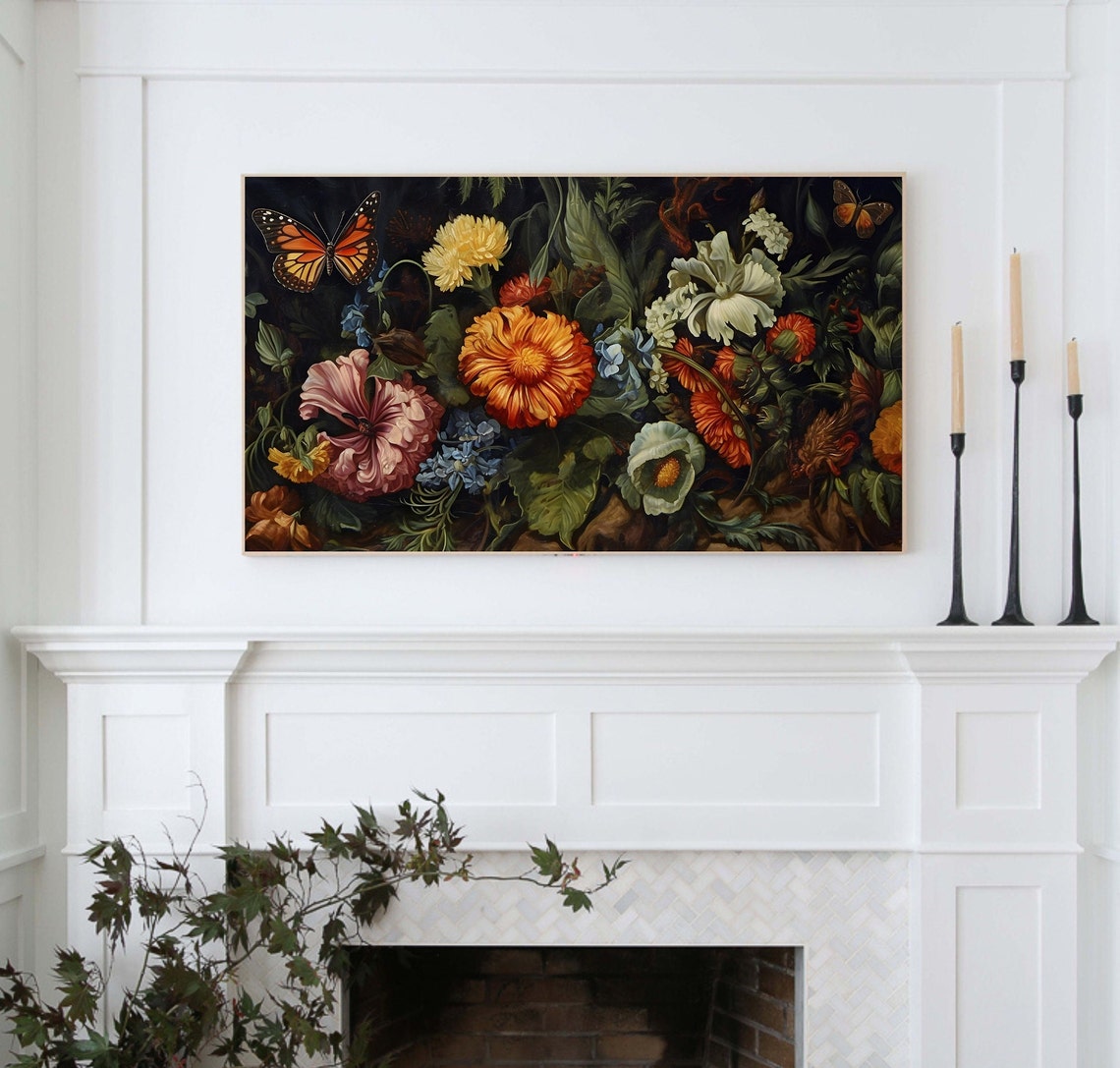 Dark Botanical Jewel Toned Floral Garden Monarch Butterfly Art Poster - Image 4