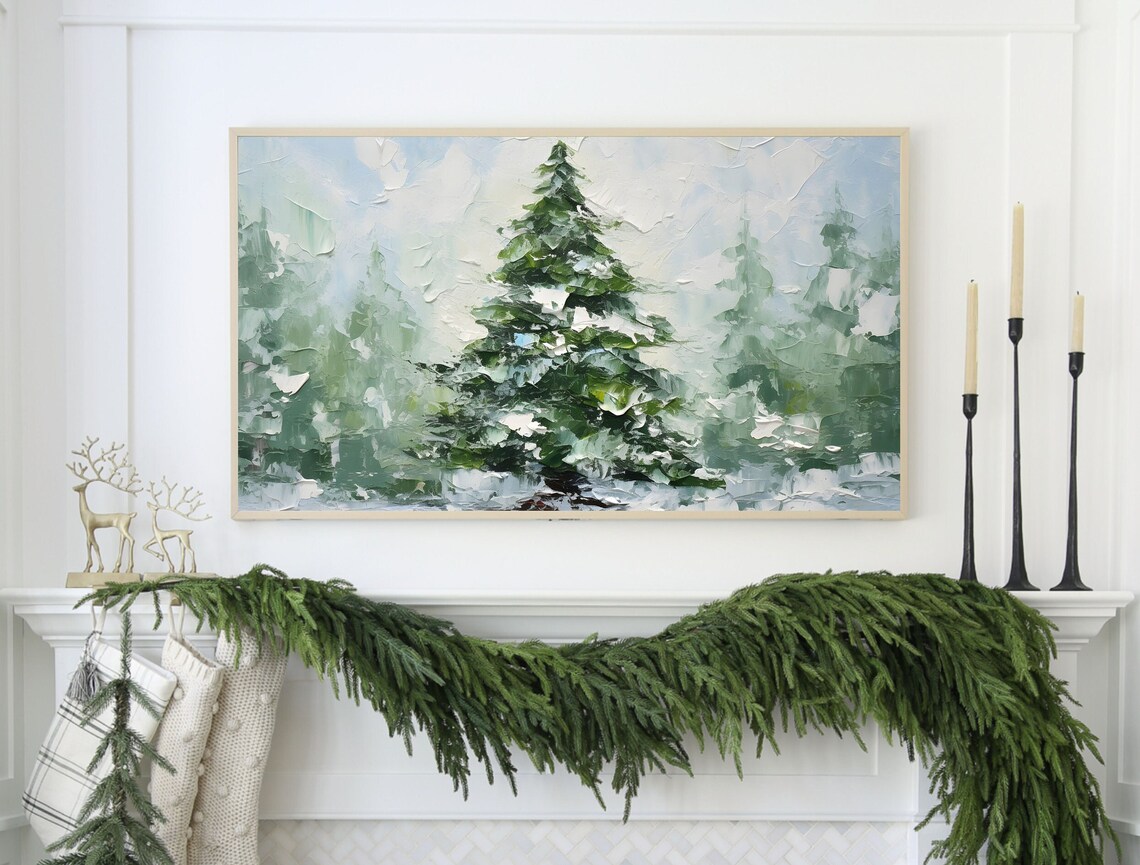 Winter Pine Tree Vintage Christmas Art Print - Image 3
