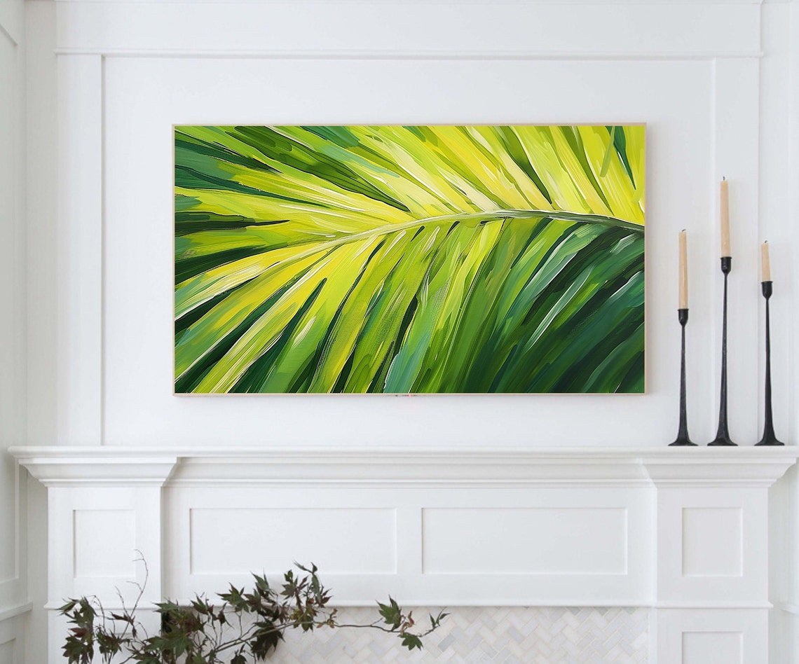 Tropical Green Palm Leaf Close Up Modern Botanical Summer Wall Art - Image 4