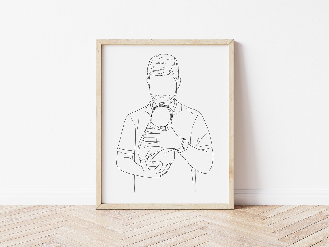 Father Holding Newborn Baby Line Art Tender Dad Moment Poster - Image 2