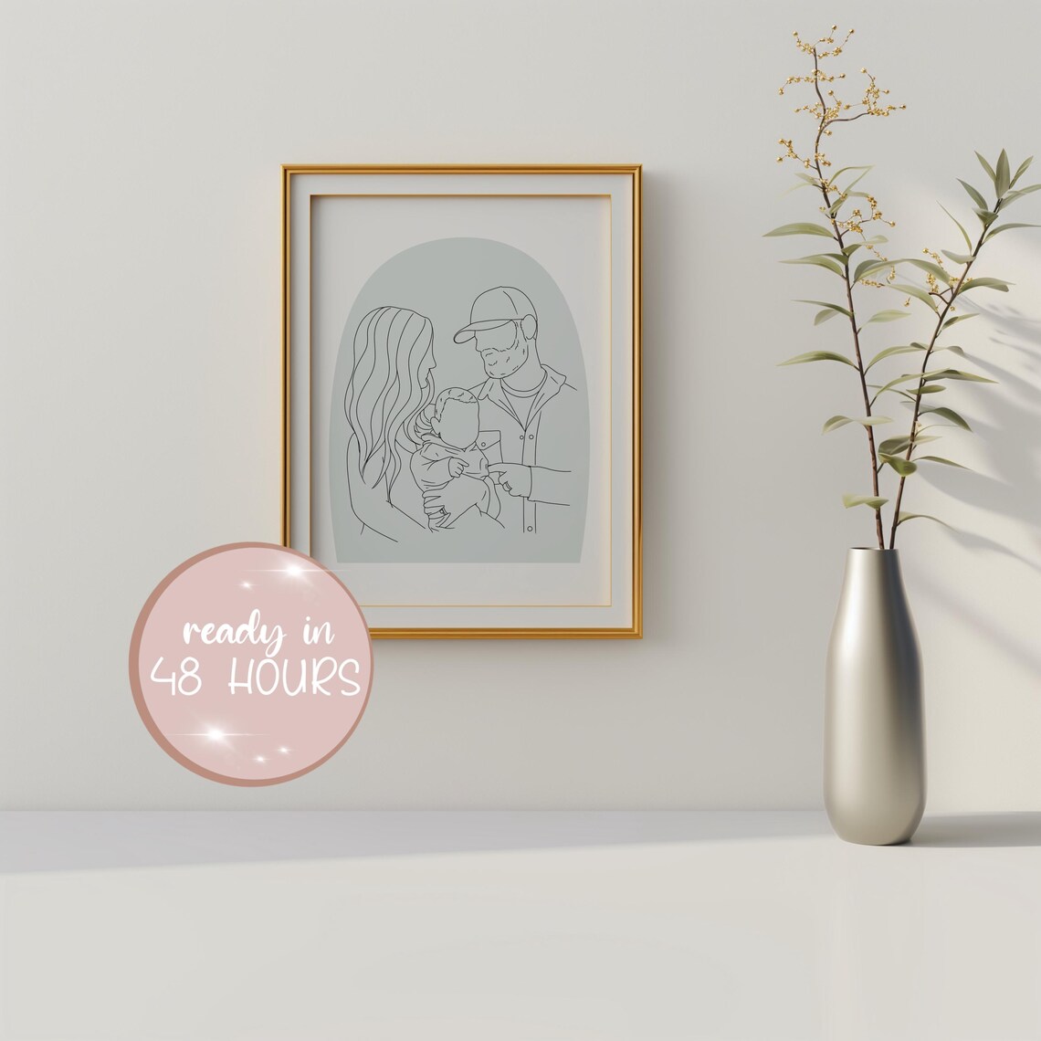 New Parents Holding Baby Minimalist Line Art Family Portrait Poster