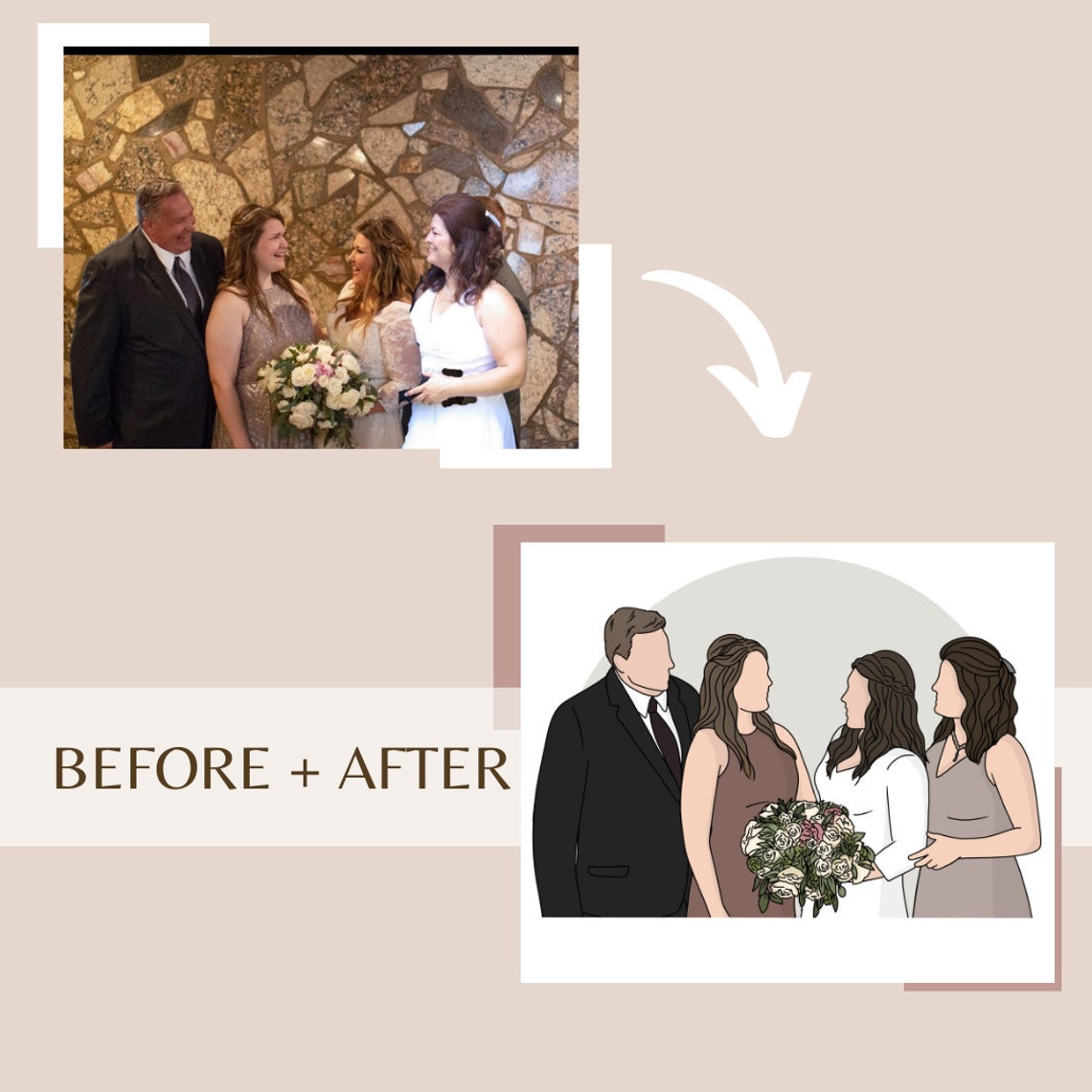 Faceless Family of Four Illustration Muted Modern Custom Poster - Image 2