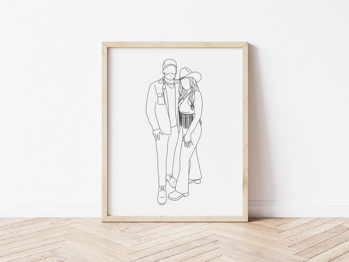 Custom Art For Couple Engagement Gift Personalized Gift Line Art Gift For Engaged Couple Art For Couple - Image 2