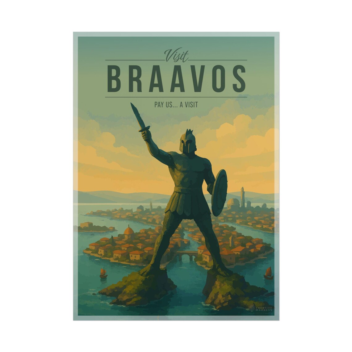 Braavos Vintage Travel Poster Featuring the Colossal Titan Statue