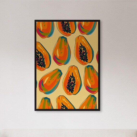 Framed Papaya Wall Art Print Tropical Fruit Poster With Bright Colors Modern Kitchen Decor Or Gift For Food Lover And Summer