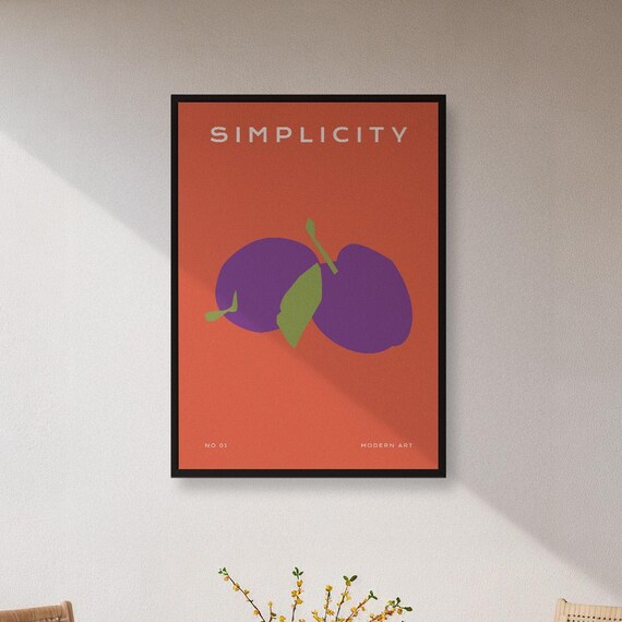 Framed Simplicity Plum Wall Art Print Modern Minimal Fruit Poster Bold Color Kitchen Decor Gift For Contemporary Homes Or Food Lovers