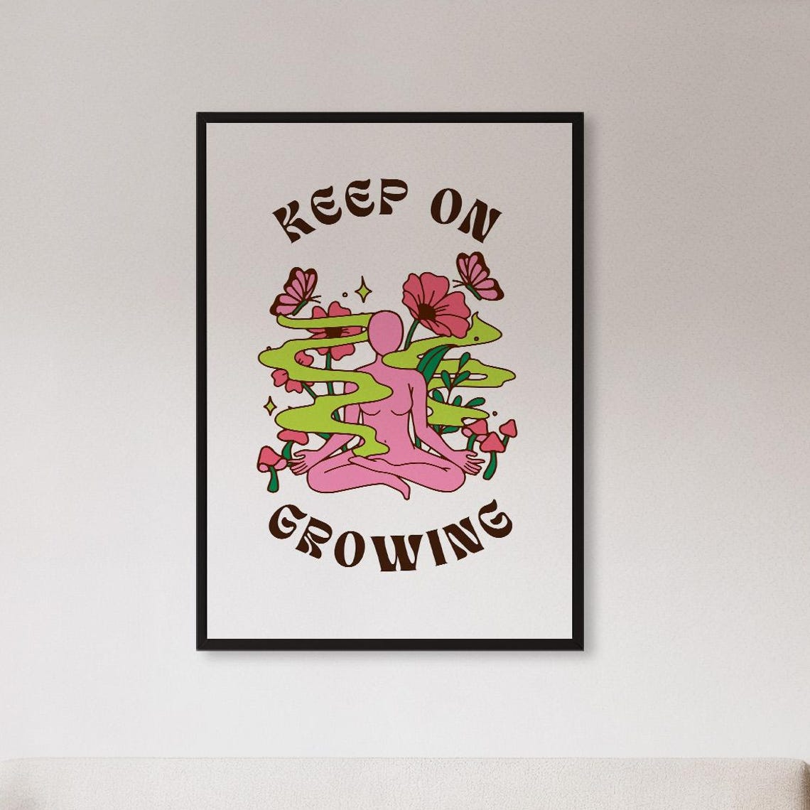 Keep On Growing Psychedelic Flower Meditation Poster for Boho Bedrooms