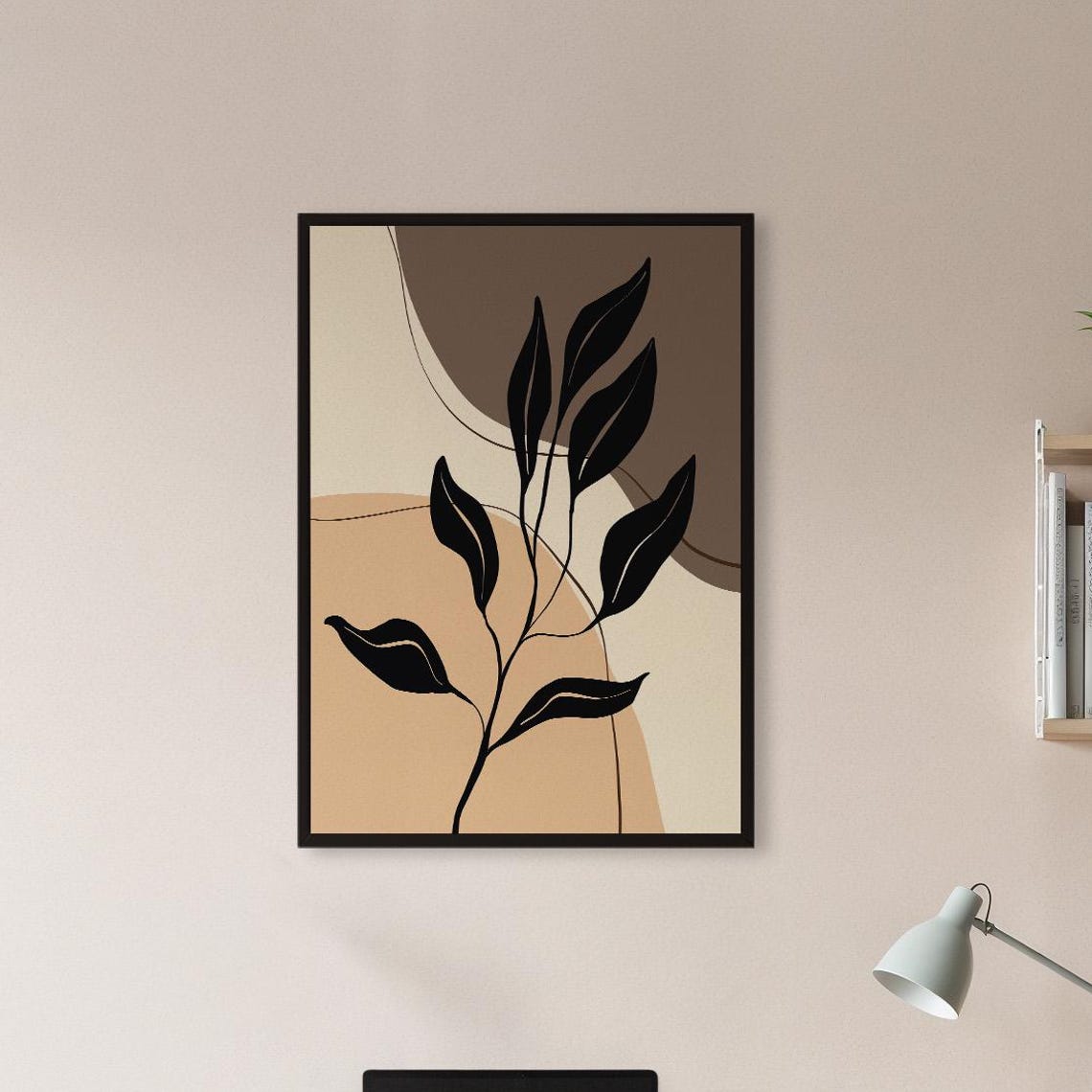 Japandi Abstract Leaf Branch Neutral Line Art Minimalist Wall Print