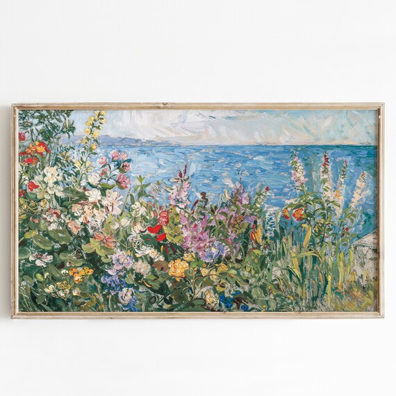 Wildflower Garden by the Sea Impressionist Floral Art Poster