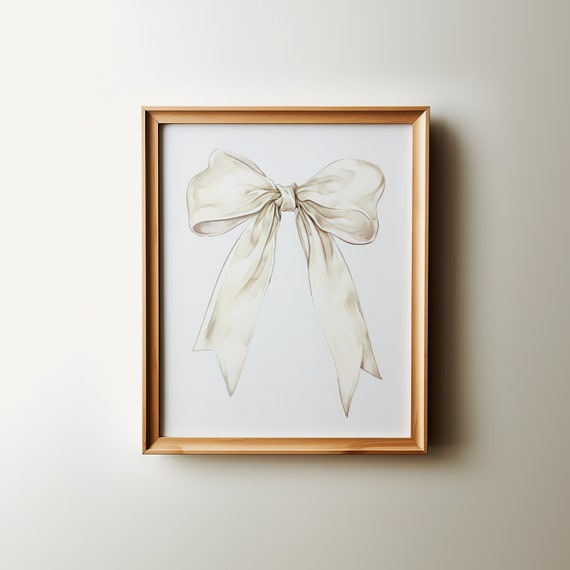 White Bow Print Soft Aesthetic Wall Art Balletcore Girly Poster Art