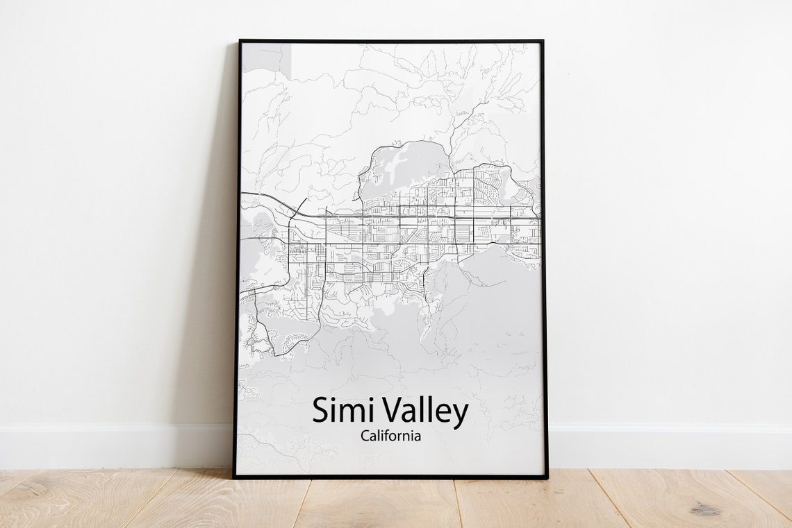 Simi Valley California Black and White Minimalist Street Map Poster