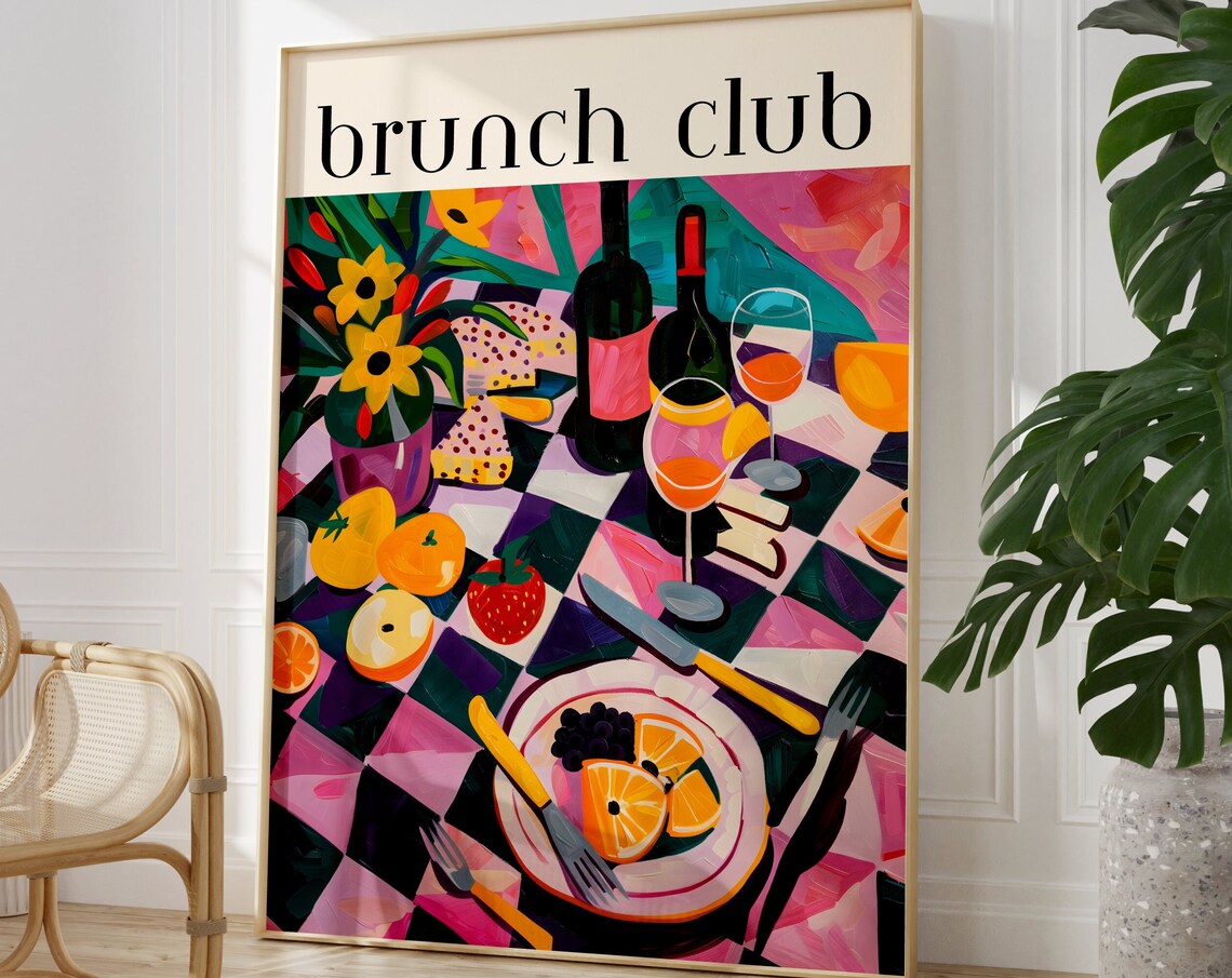 Brunch Club Colourful Wine and Fruit Still Life Table Poster - Image 3