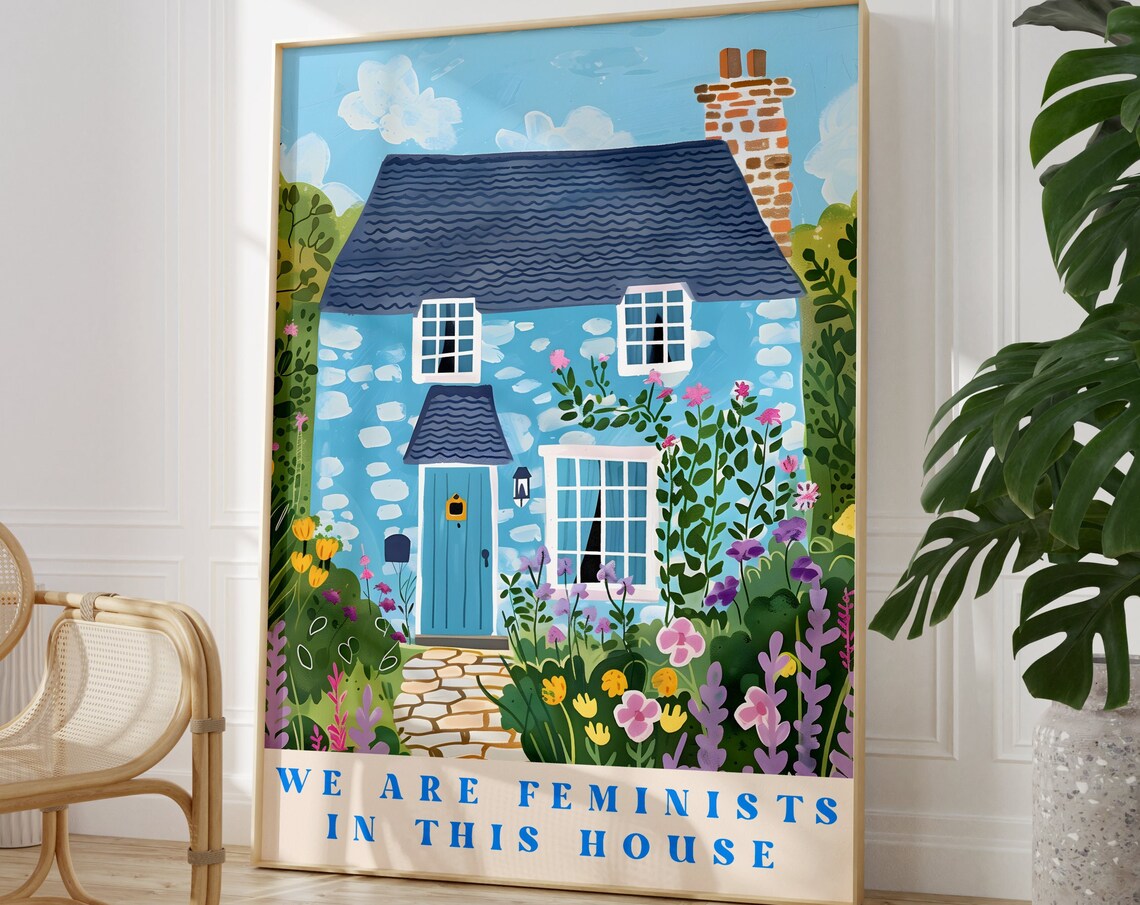 We Are Feminists In This House Cottage Floral Quote Art Poster - Image 3