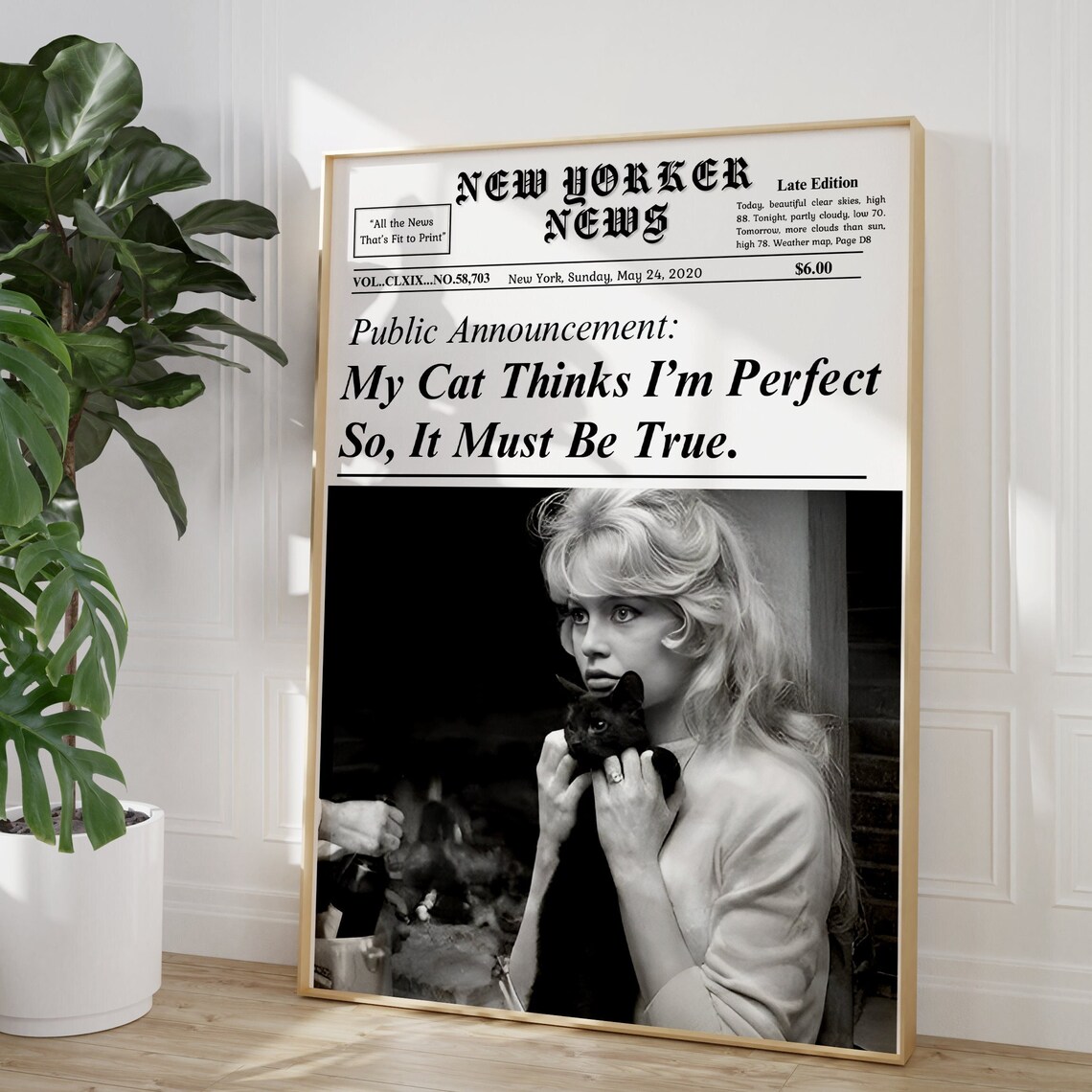 My Cat Thinks I'm Perfect Funny Newspaper Cat Mom Wall Poster - Image 3