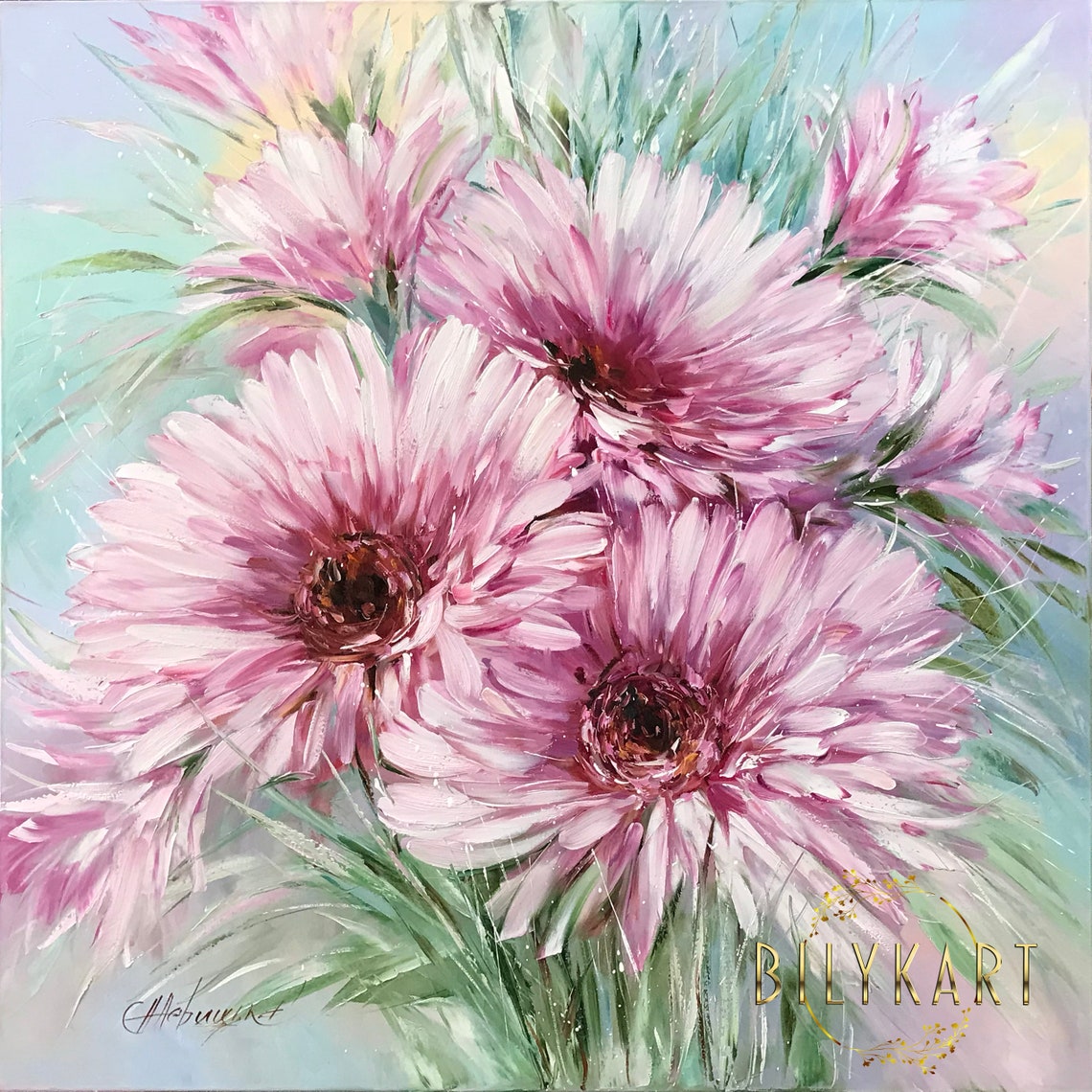 Pink Gerbera Daisies Close Up Soft Pastel Bloom Bouquet Art Poster