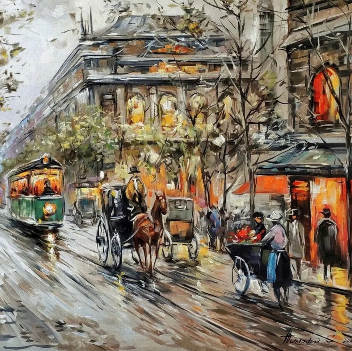 Abstract City Painting On Cityscape Hand Painted Wall Art Unique Painting Europe City Oil Painting Original Large City Scape Artwork - Image 3