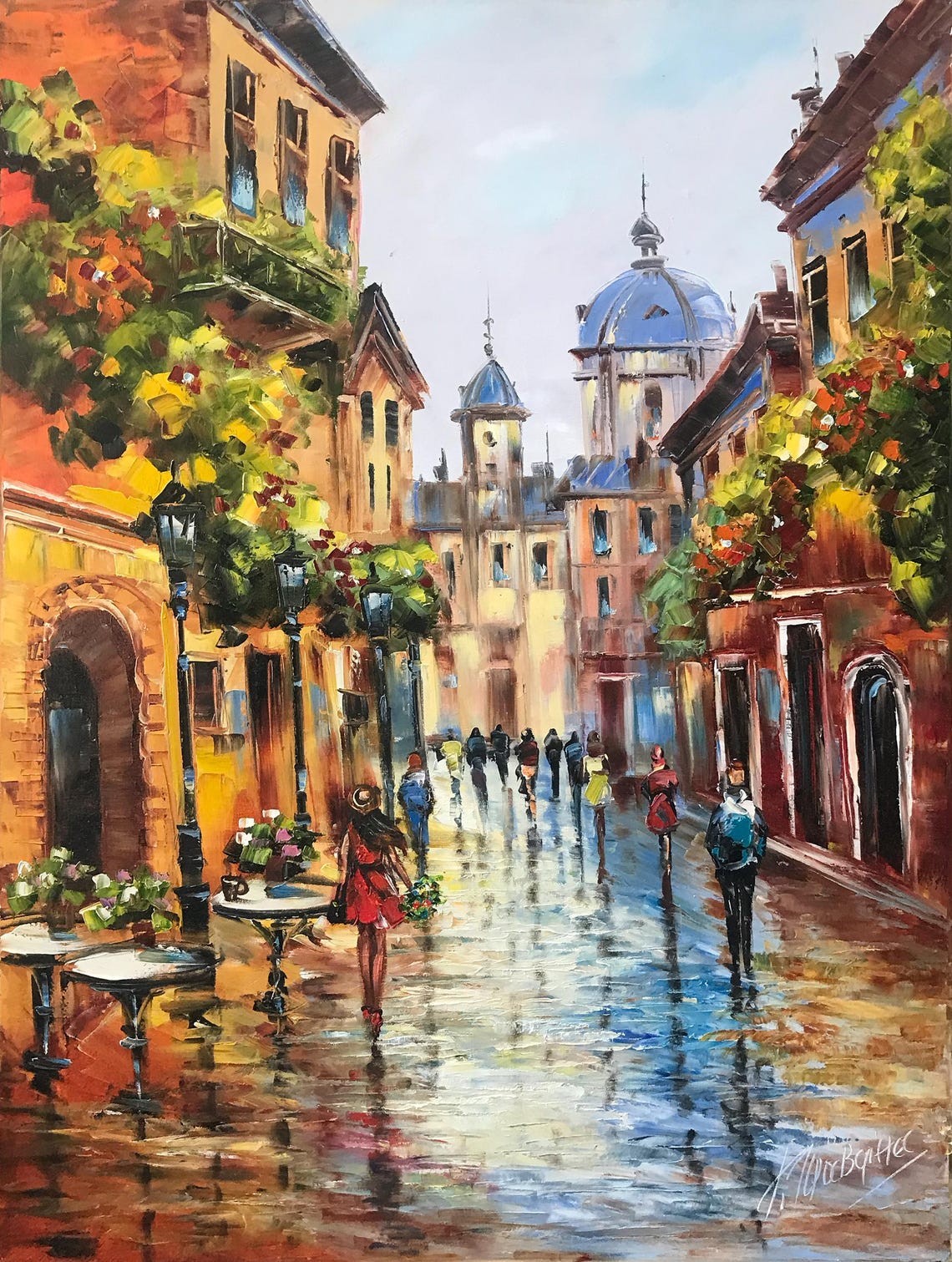 French Street Scene Painting On European City Art Paris Oil Painting Original Paris Artwork French Oil Painting Framed Paris Cafe Art