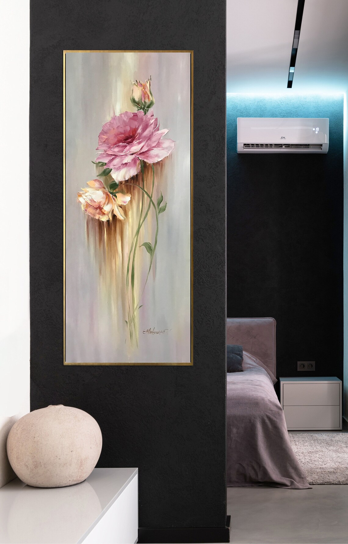 Rose Oil Painting Art Print, Tall Narrow Decor - Image 3