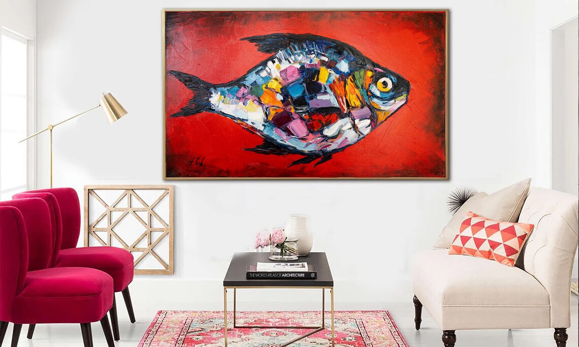 Abstract Fish Oil Painting, Tropical Sea Life Art Print - Image 2