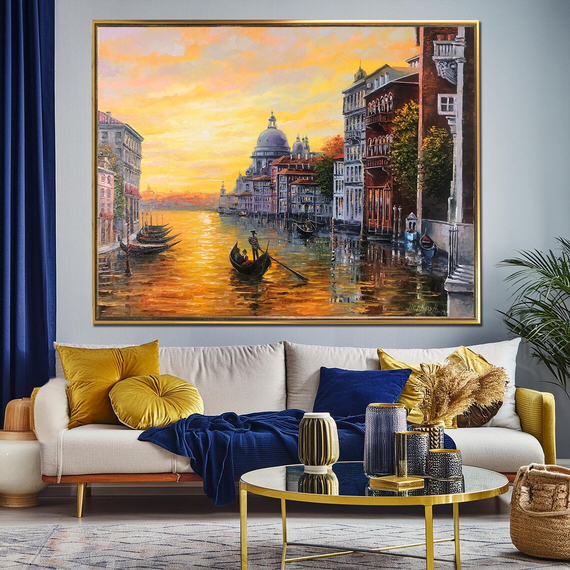 Venice Grand Canal Gondolas Golden Sunset Domed Church View Poster - Image 2